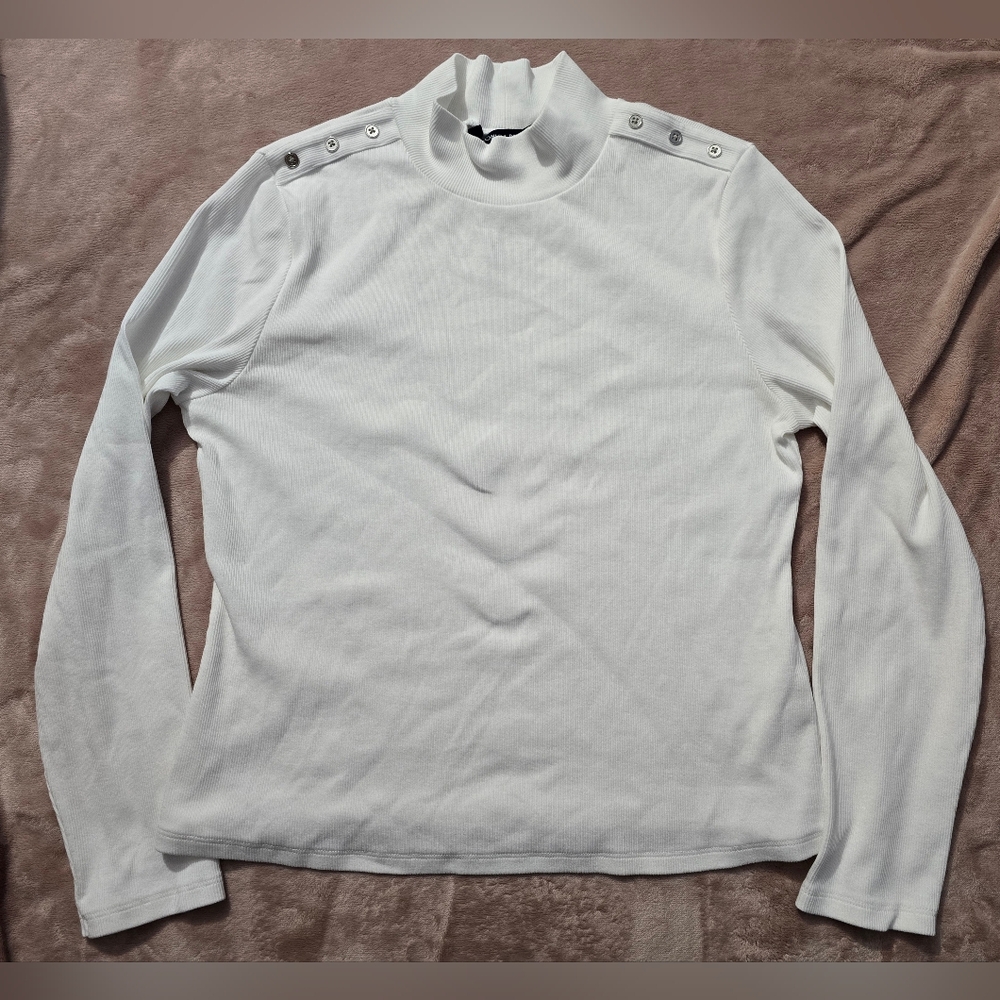 Veronica Beard Nate Mock-Neck Top With Buttons in White Size Xlarge